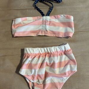 Striped Pink and White Kids Bikini Set